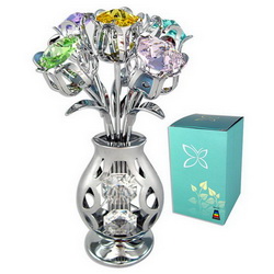 Вазочка с тюльпанами в подарочной коробке, металл, кристаллы, серебристый