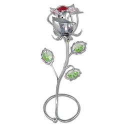 Сувенир настольный Роза с кристаллами, металл, цвет серебристый