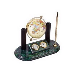 Настольный прибор Лидер с глобусом: часы, термометр, ручка на мрамор