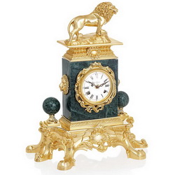 Часы настольные "Lion": механический механизм, мрамор, медь, позолота, в подарочной коробке, Италия
