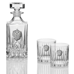Набор для виски: штоф и 2 стакана с гербом России, хрусталь, покрытие - серебро, в подарочной коробке, Италия