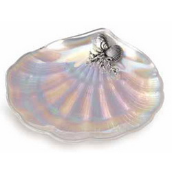 Декоративная тарелочка-ракушка под драгоценности, стекло, перламутр, серебро, Италия