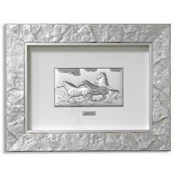 Картина Бегущие лошади, дерево, серебро, Италия, серебристый