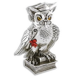 Статуэтка Сова-символ мудрости, олицетворение знаний, покрытие-серебро, Италия, серебристый