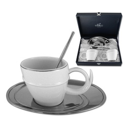 Набор чайный Onda на 2 персоны, 6 предметов, фарфор, покрытие -серебро, Италия, в подарочной коробке
