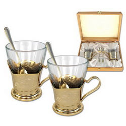 Набор чайный на 2 персоны Giardino, 6 предметов, стекло, золотистый