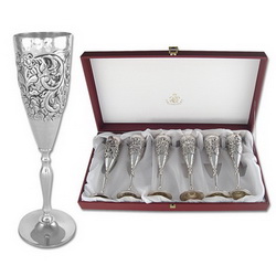 Набор Earl из 6-и фужеров для шампанского в подарочной коробке, металл, посеребрение, Италия