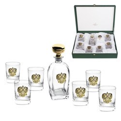 Набор для виски с российской символикой в подарочной упаковке,графин,0,5 л и 6 стаканов по 0,2 л, стекло, позолота