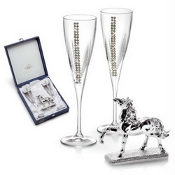 Набор для шампанского с сувениром "Символ года", хрустальное стекло, стразы Swarovski, покрытие - серебро, Италия