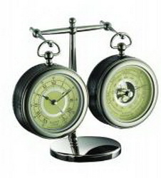 Настольный набор Dalvey: часы и барометр на подставке, кожа, сталь