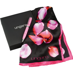 Набор UNGARO: шарф 100% шелк и шариковая ручка в подарочной коробке, цвет черный
