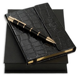 Набор Ungaro:ручка шариковая и записная книжка, кожа, металл, в подарочной коробке, черный