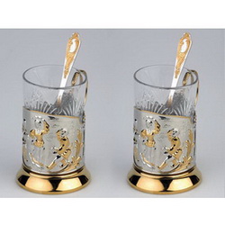 Набор: 2 стакана с подстаканниками Русские пляски, серебро 925