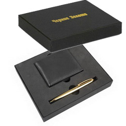Подарочный набор Черное золото: портмоне, кожа и ручка, металл