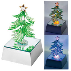 Новогодняя елка на зеркальной подставке с меняющей цвет подсветкой