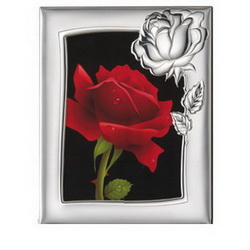 Рамка для фото Роза 10х15см, комплектуется зеркалом, дерево, отделка - серебро, Италия