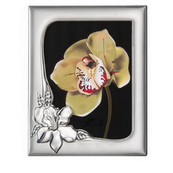 Рамка для фото Орхидея 10х15см, комплектуется зеркалом, дерево, отделка - серебро, Италия