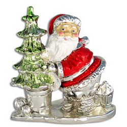 Статуэтка Дед Мороз с елкой, h7 см, отделка-серебро, Италия