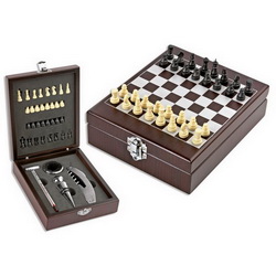 Винный набор (4 предмета) с шахматами, коричневый