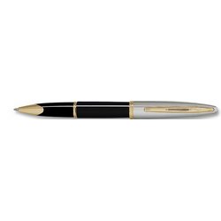 Ручка Waterman Carene Deluxe роллер (корпус-лак, отделка-позолота 23К, посеребрение) черный