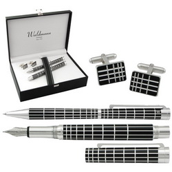 Подарочный набор: запонки, ручки шариковая и перьевая в подарочной коробке, серебро, Германия
