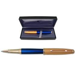 Ручка роллер Flavio Ferrucci Tramonto в подарочной коробке, отделка-позолота, цвет синий