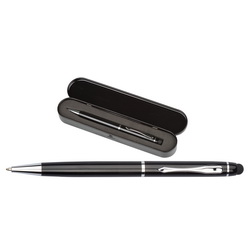 Ручка шариковая со стилусом в индивидуальном футляре, металл/каучук,