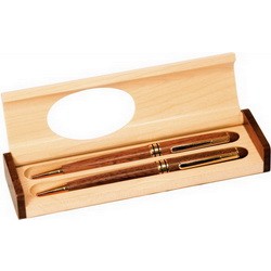 Ручка шариковая и карандаш в футляре, дерево, коричневый