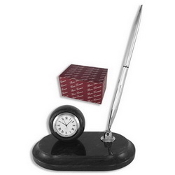 Настольный набор с часами и ручкой, мрамор, металл, черный