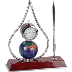Настольный набор "Капля" с часами, глобусом и ручкой, дерево, металл