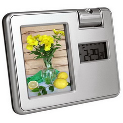 Часы-календарь-рамка для фото 6х8 см-лампа, серебристый