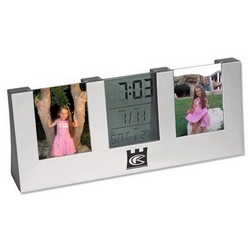 Часы-термометр-календарь-2 рамки для фото 4х5, серебристый