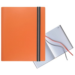 Книга-блокнот на резинке (320стр.), кожа, в подарочной коробке, оранжевый