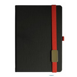 Записная книжка LANYBOOK TUCSON (240 cтр.), тонированный блок в линейку, держатель для ручки, резинка с шильдом красная, цвет черный
