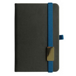 Записная книжка LANYBOOK TUCSON (240 cтр.), тонированный блок в линейку, держатель для ручки, резинка с шильдом синяя, цвет темно-серый