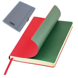 Ежедневник недатированный Portobello Trend Sky (256 cтр.), тонированный блок, красная обложка, зеленый форзац, в индивидуальном пластиковом футляре
