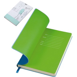 Бизнес-блокнот недатированный, тонированный блок в линейку, синяя обложка Velvet, зеленый форзац, 256 страниц, в индивидуальной картонной упаковке