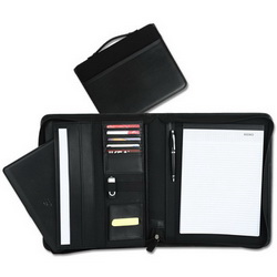 Папка-портфель для документов на молнии с противоударным отделением для нетбука, кожзам,нейлон, черный