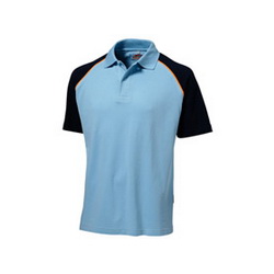 Рубашка-поло S с цветными рукавами реглан, 100% хлопок, пике, плотность 200-220 г/кв.м, голубой
