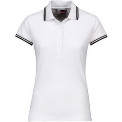 Рубашка-поло женская, M, с контрастной отделкой на воротнике и манжетах, 100% хлопок, плотность 180 г/кв.м, цвет белый