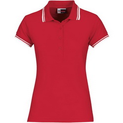 Рубашка-поло женская, M, с контрастной отделкой на воротнике и манжетах, 100% хлопок, плотность 180 г/кв.м, цвет красный