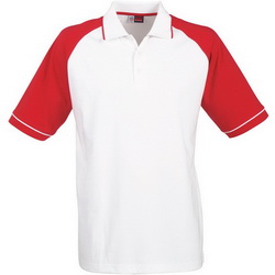 Рубашка-поло, XL, с цветными рукавами реглан, 100% хлопок, плотность 180 г/кв.м, цвет бело-красный