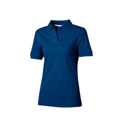 Рубашка-поло женская S, с вязаным воротником и манжетами,боковыми разрезами, 100% хлопок, плотность 200 г/кв.м, цвет синий