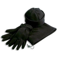 Шапка, шарф и перчатки из флиса, черный