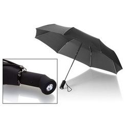 Зонт складной механический с подсветкой, полиэстр, черный