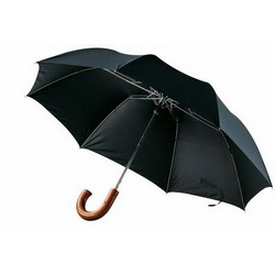 Зонт складной полуавтомат, 2 сложения, деревянная ручка, полиэстер, черный