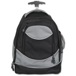 Рюкзак на колесах с одним отделением, внешним карманом на молнии и выдвижной ручкой, черный