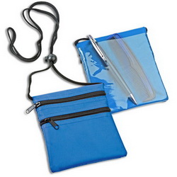 Кошелек нагрудный с двумя отделениями на молнии и прозрачным карманом, полиэстер, цвет синий