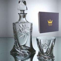 Набор для виски Фолиант: штоф и 2 стакана, хрусталь, Чехия (рисунок в ассортименте)