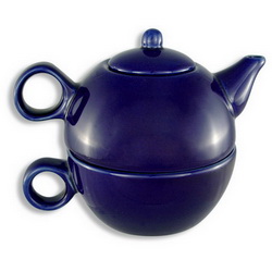 Набор чайный:чайник 350мл, и чашка 200мл, керамика, синий